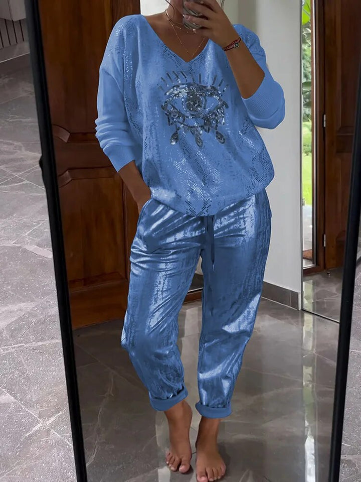 Levoire | Haut Brillant Et Pantalon Pour Femmes Bleu