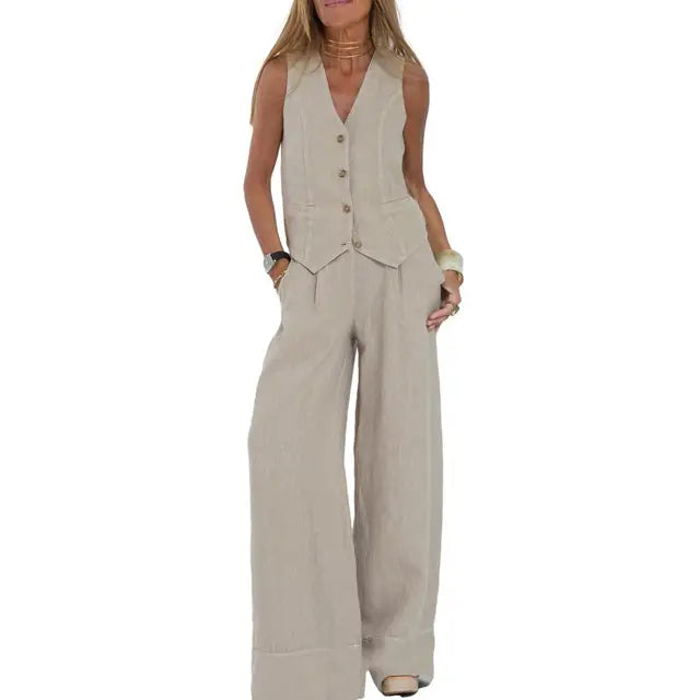 Levoire | Ensemble Décontracté Élégant (Gilet Et Pantalons) beige