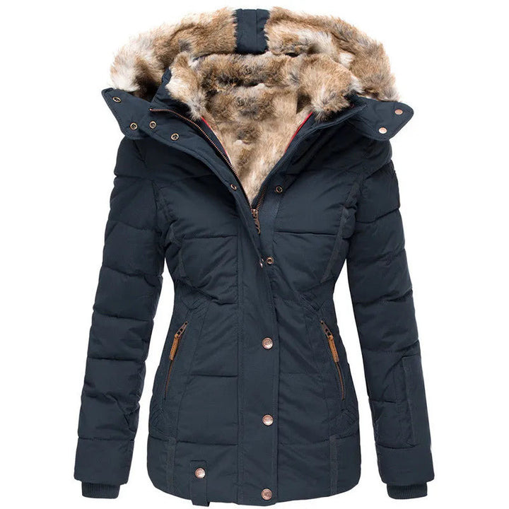 Levoire | Manteau À Capuche À Manches Longues En Fourrure Avec Fermeture Éclair Bleu
