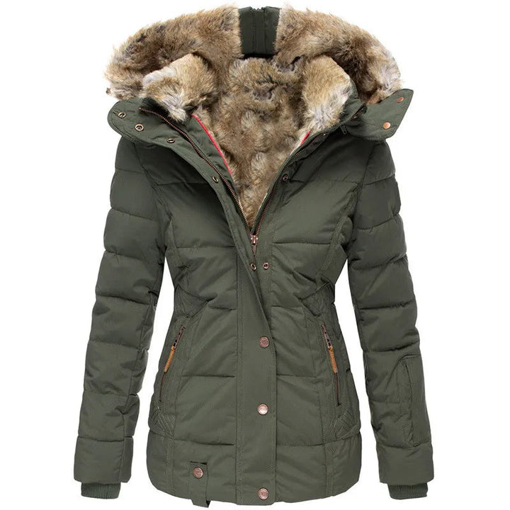 Levoire | Manteau À Capuche À Manches Longues En Fourrure Avec Fermeture Éclair Vert