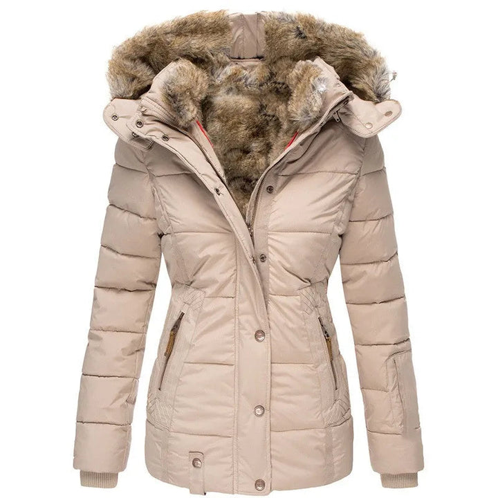 Levoire | Manteau À Capuche À Manches Longues En Fourrure Avec Fermeture Éclair Beige