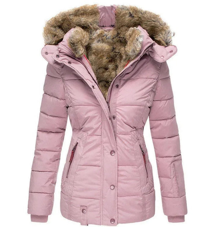 Levoire | Manteau À Capuche À Manches Longues En Fourrure Avec Fermeture Éclair Rosa