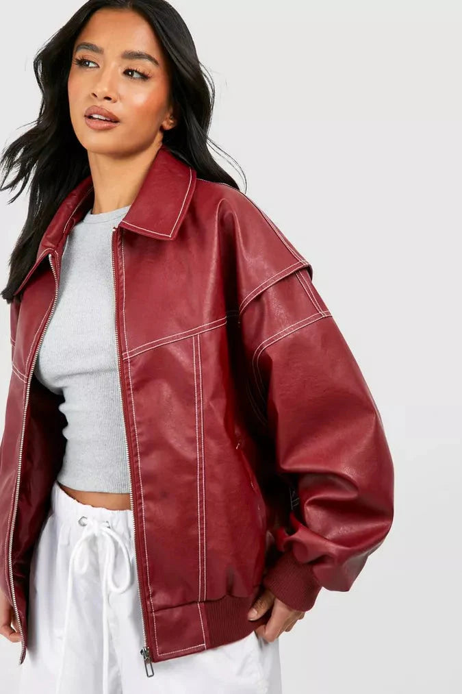 Levoire | Grande Taille Veste Zippée Manteau D'Hiver Femmes Rouge bourgogne