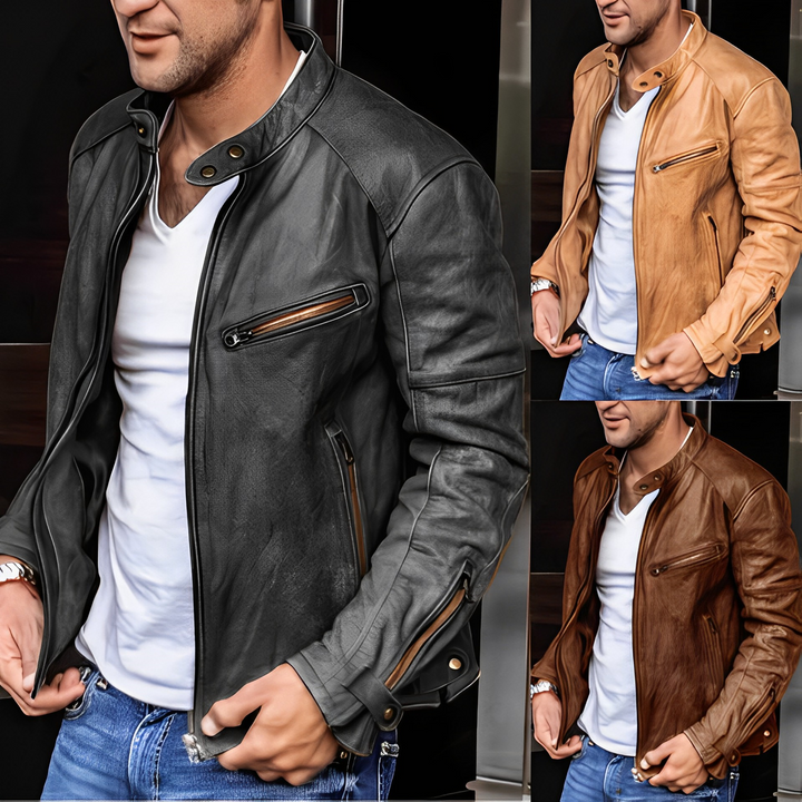 Levoire | Veste De Motard Classique Avec Fermeture Éclair Pour Hommes