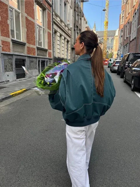 Levoire | Grande Taille Veste Bomber Zippée Vêtements Pour Femmes Vert