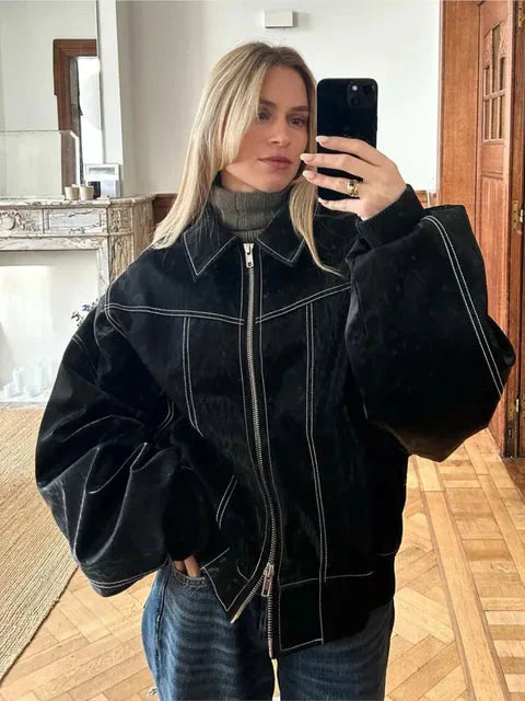 Levoire | Grande Taille Veste Bomber Zippée Vêtements Pour Femmes Noir