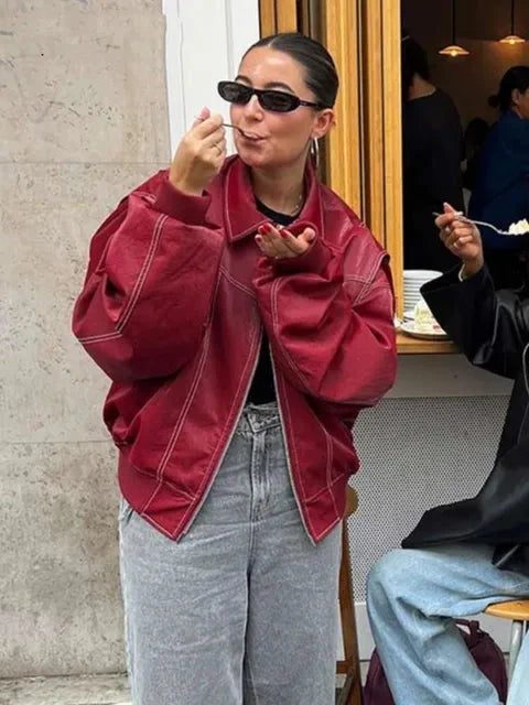 Levoire | Grande Taille Veste Bomber Zippée Vêtements Pour Femmes Rouge