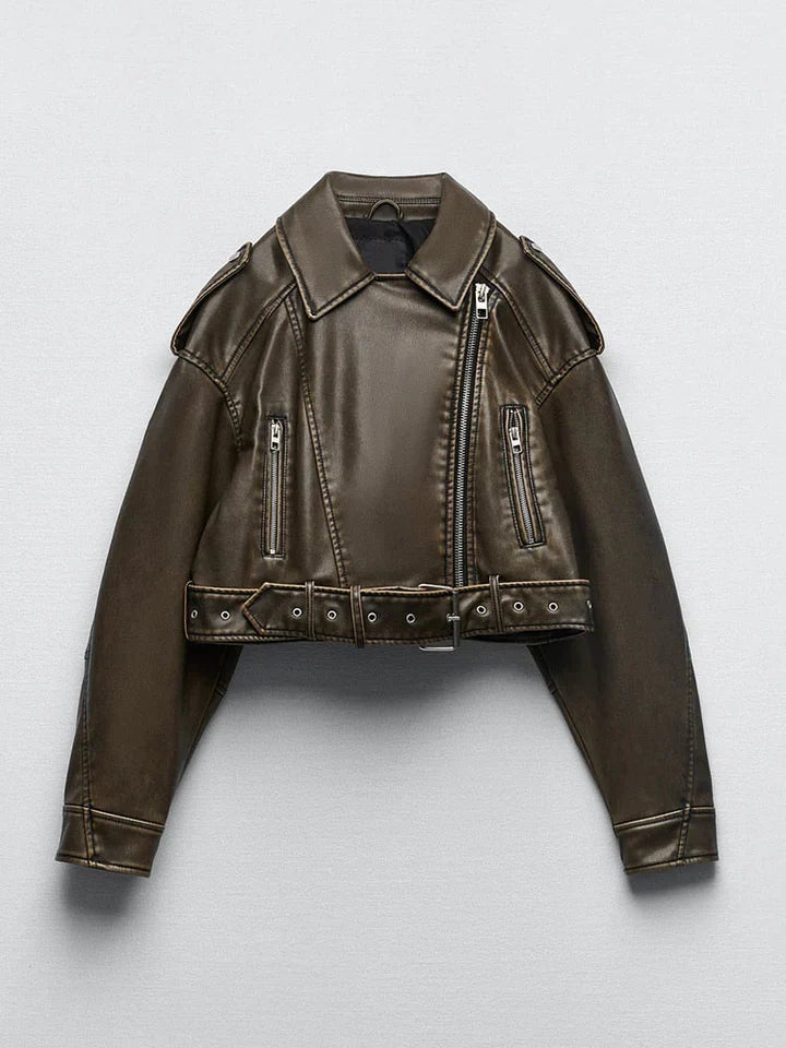 Levoire | Veste En Cuir Style Vintage Vert foncé