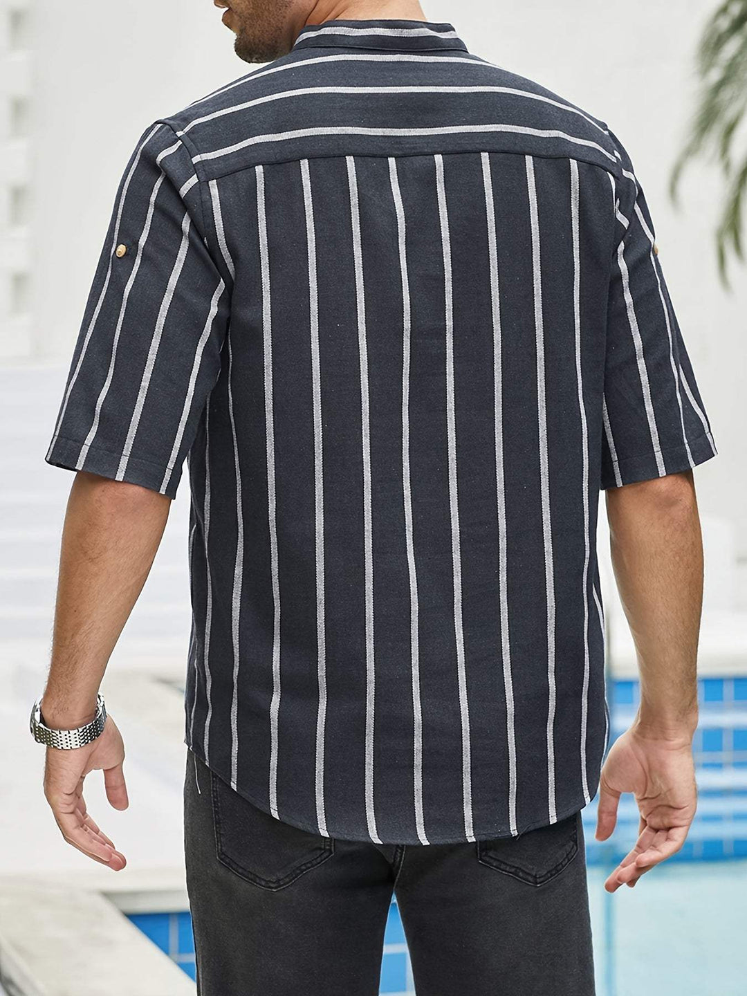 Levoire | Chemise De Loisirs Pour Hommes À Rayures Verticales Et Col Bande