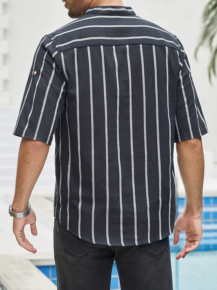 Levoire | Chemise De Loisirs Pour Hommes À Rayures Verticales Et Col Bande