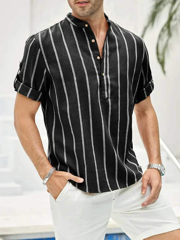 Levoire | Chemise De Loisirs Pour Hommes À Rayures Verticales Et Col Bande