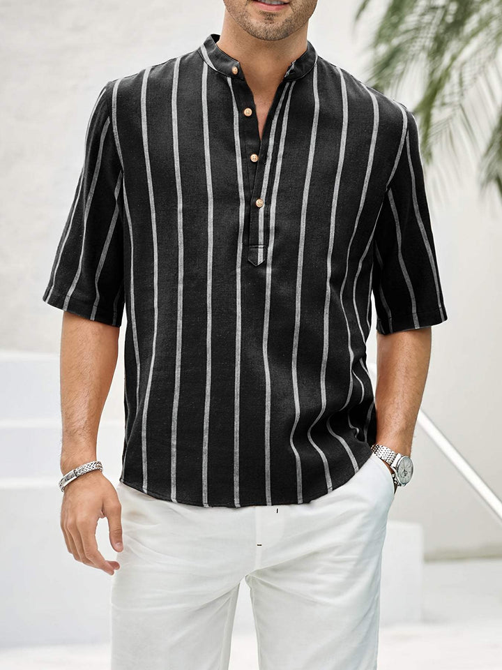Levoire | Chemise De Loisirs Pour Hommes À Rayures Verticales Et Col Bande