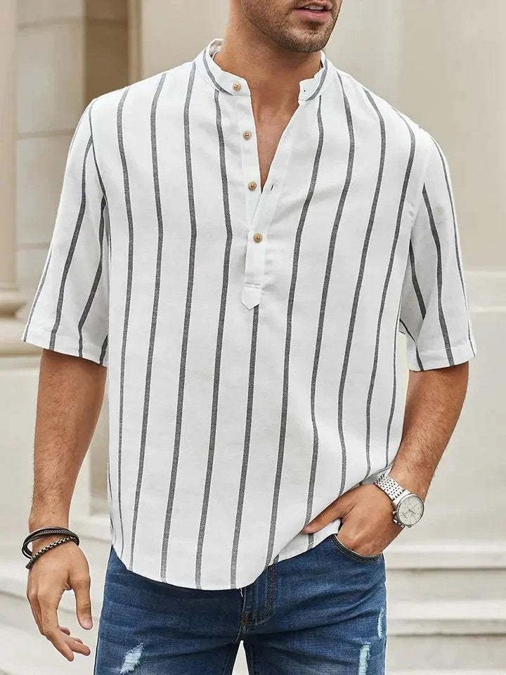 Levoire | Chemise De Loisirs Pour Hommes À Rayures Verticales Et Col Bande