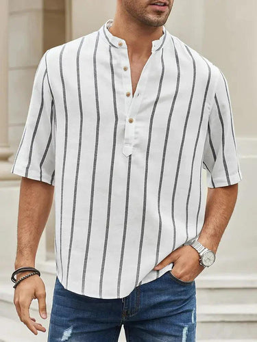 Levoire | Chemise De Loisirs Pour Hommes À Rayures Verticales Et Col Bande