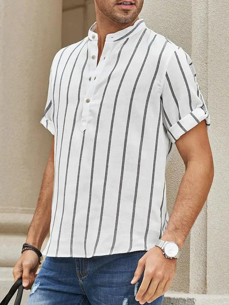 Levoire | Chemise De Loisirs Pour Hommes À Rayures Verticales Et Col Bande
