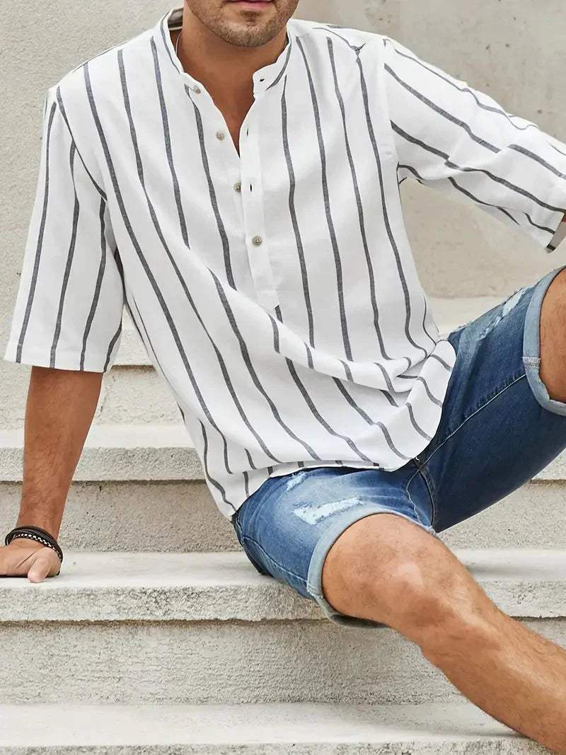 Levoire | Chemise De Loisirs Pour Hommes À Rayures Verticales Et Col Bande