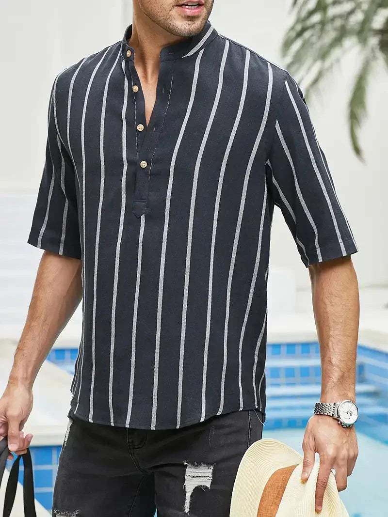 Levoire | Chemise De Loisirs Pour Hommes À Rayures Verticales Et Col Bande