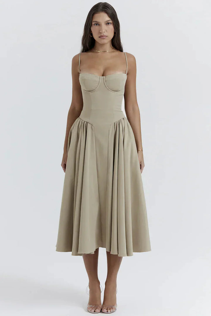 Levoire | Robe Midi Avec Corset Khaki