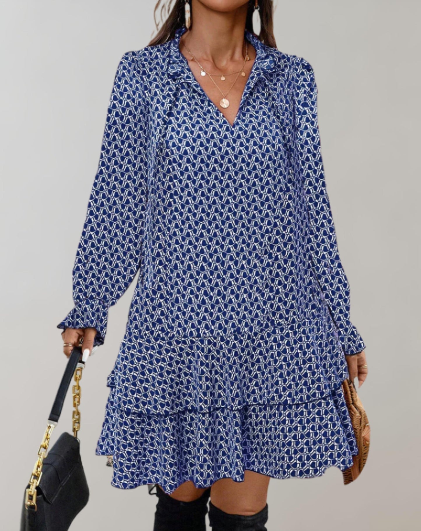 Levoire | Robe Midi Légère À Col En V Tenue D'Été Décontractée Bleu