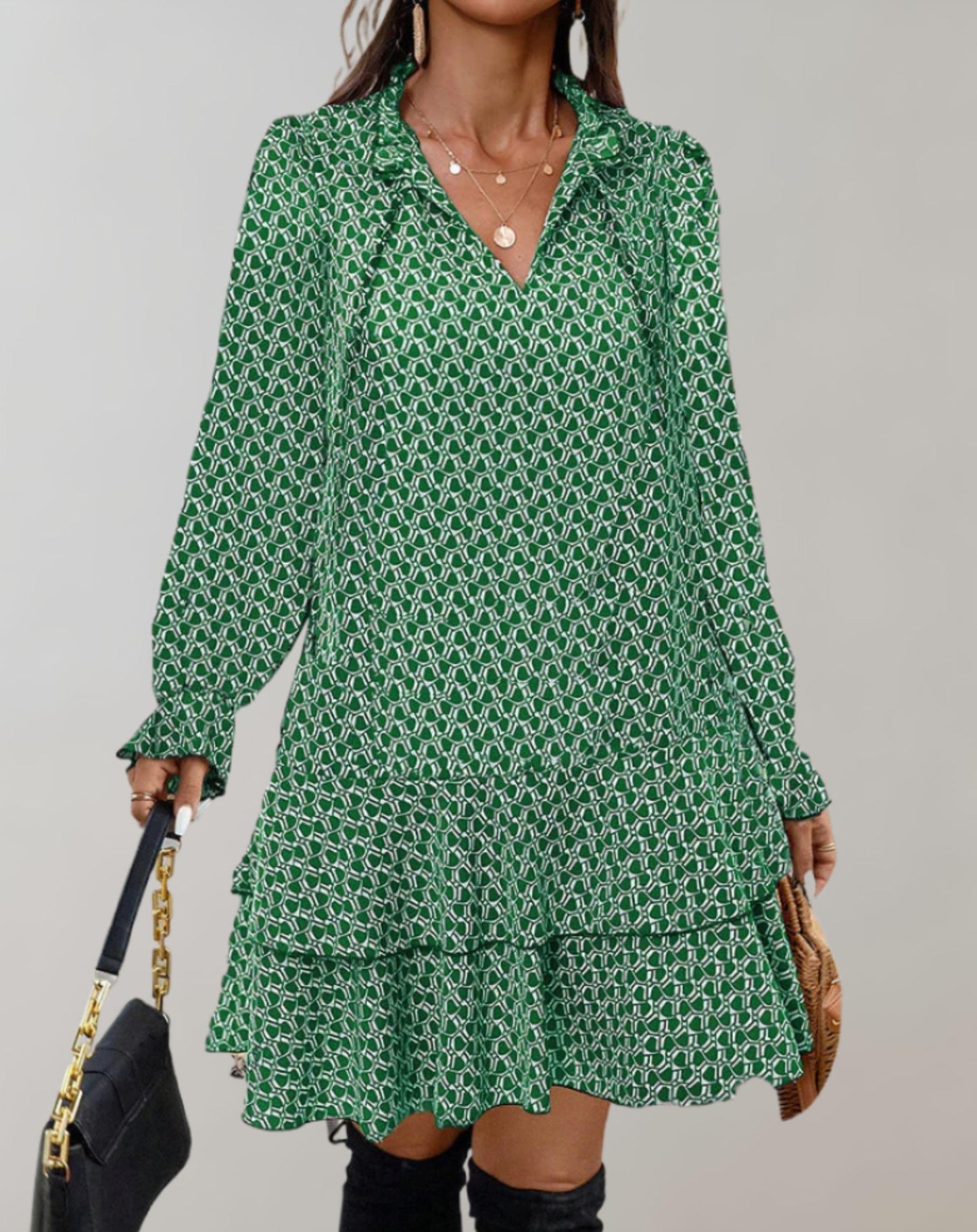 Levoire | Robe Midi Légère À Col En V Tenue D'Été Décontractée Vert