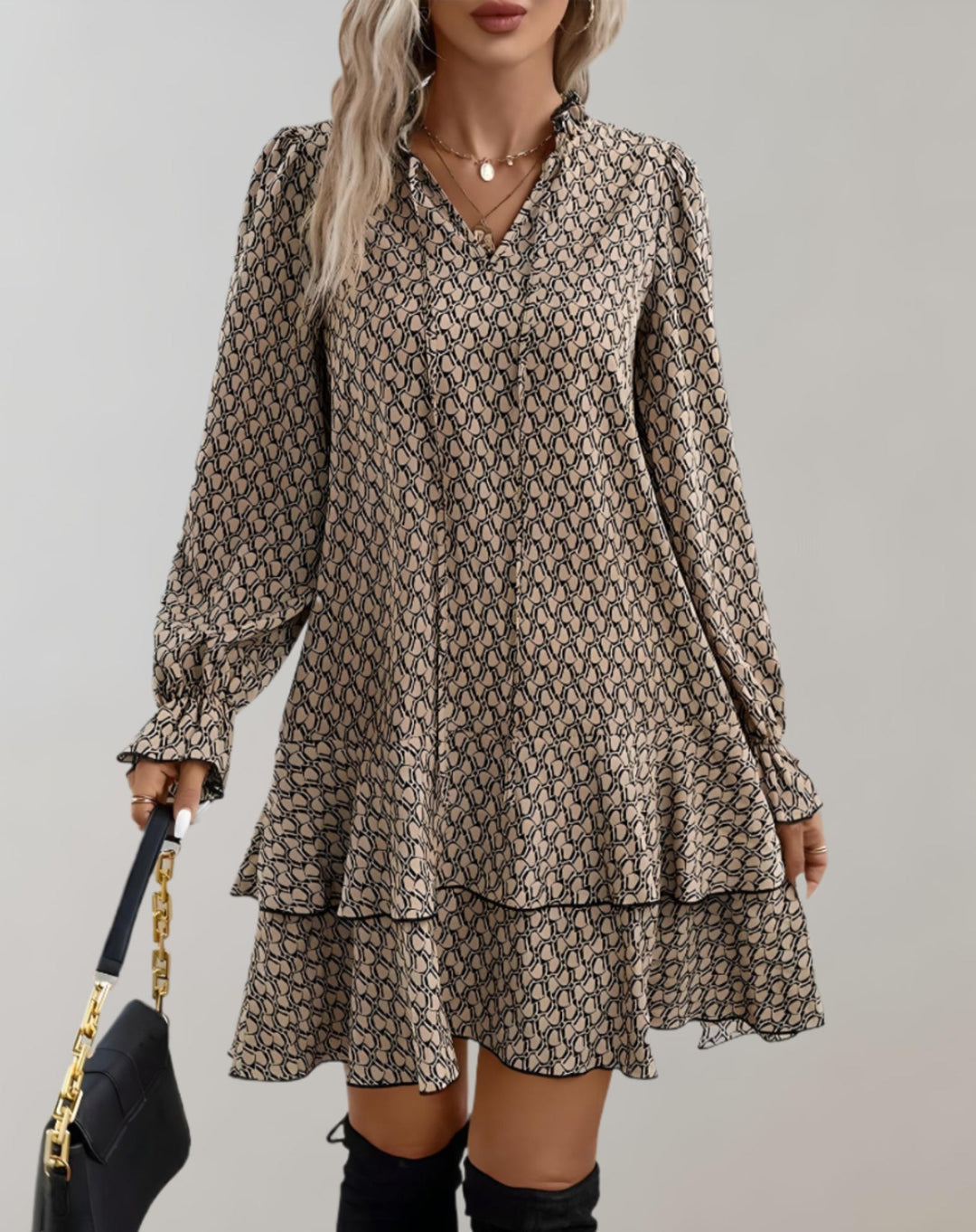 Levoire | Robe Midi Légère À Col En V Tenue D'Été Décontractée Khaki