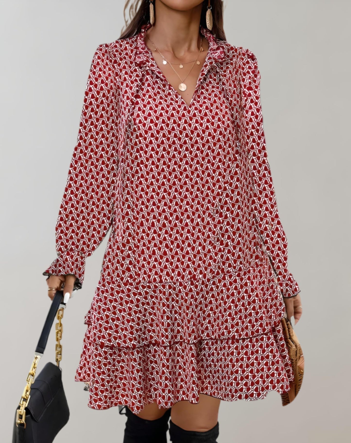 Levoire | Robe Midi Légère À Col En V Tenue D'Été Décontractée Rot