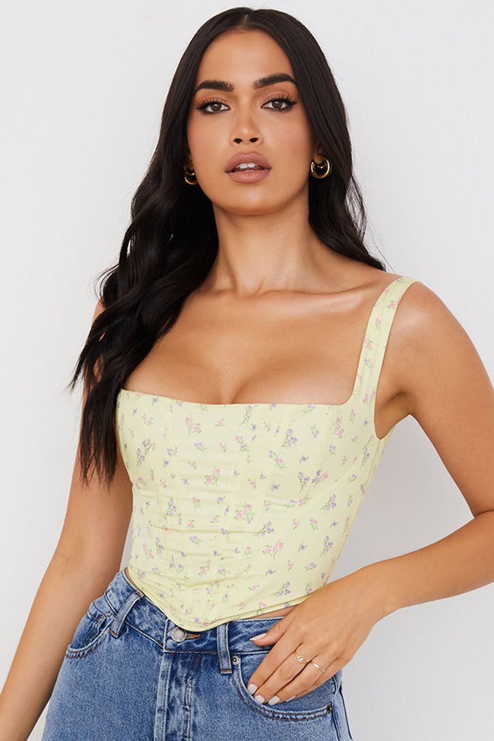 Levoire | Jaune Pâle Corset Avec Imprimé Floral Subtil