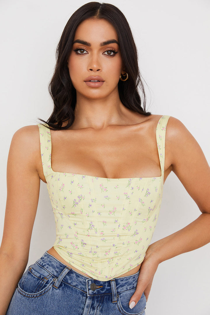 Levoire | Jaune Pâle Corset Avec Imprimé Floral Subtil