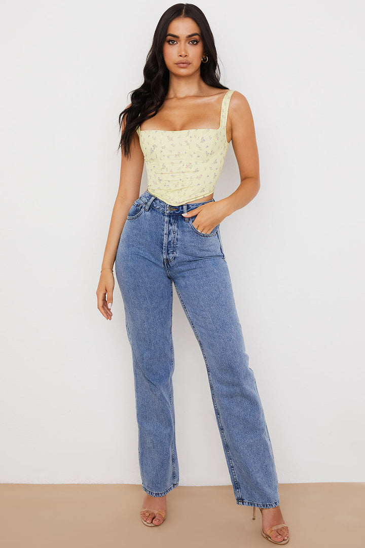 Levoire | Jaune Pâle Corset Avec Imprimé Floral Subtil