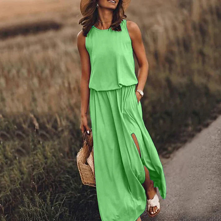Levoire | Robe Maxi Blanche Décontractée Vert