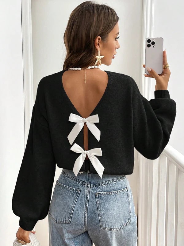 Levoire | Pulls Élégants Avec Le Dos Ouvert Pour Femmes Noir