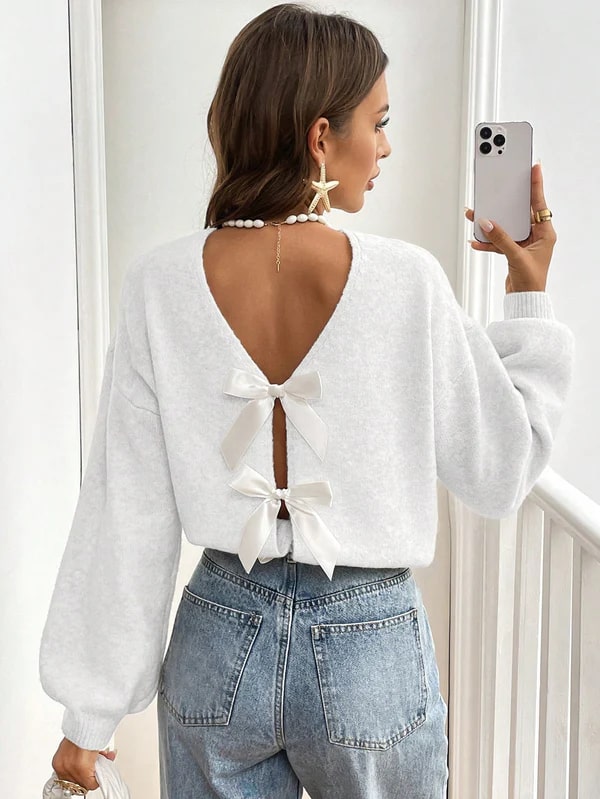 Levoire | Pulls Élégants Avec Le Dos Ouvert Pour Femmes Blanc