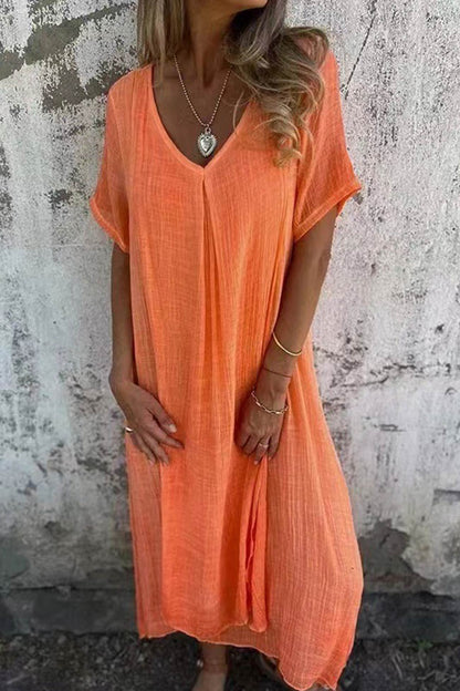 Levoire | Robe Midi En Lin À Décolleté En V Orange