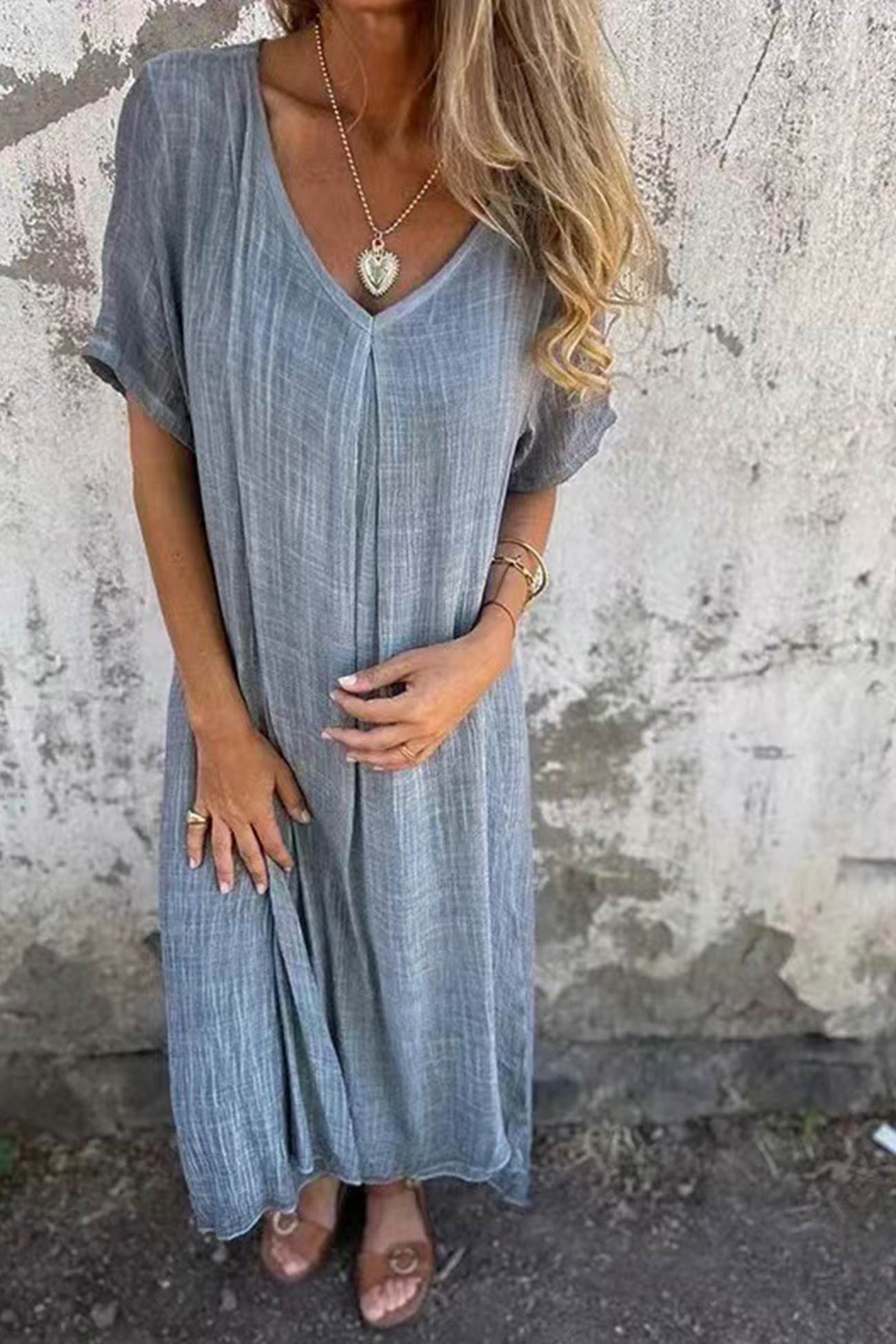 Levoire | Robe Midi En Lin À Décolleté En V Gris