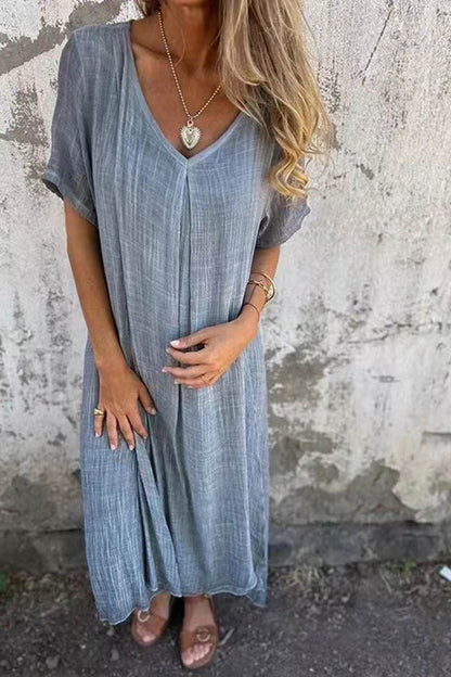 Levoire | Robe Midi En Lin À Décolleté En V Gris