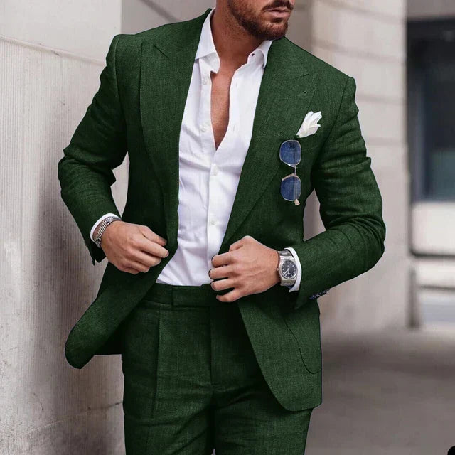 Levoire | Ensemble De Veste De Costume Simple Et De Pantalons Pour Hommes Vert