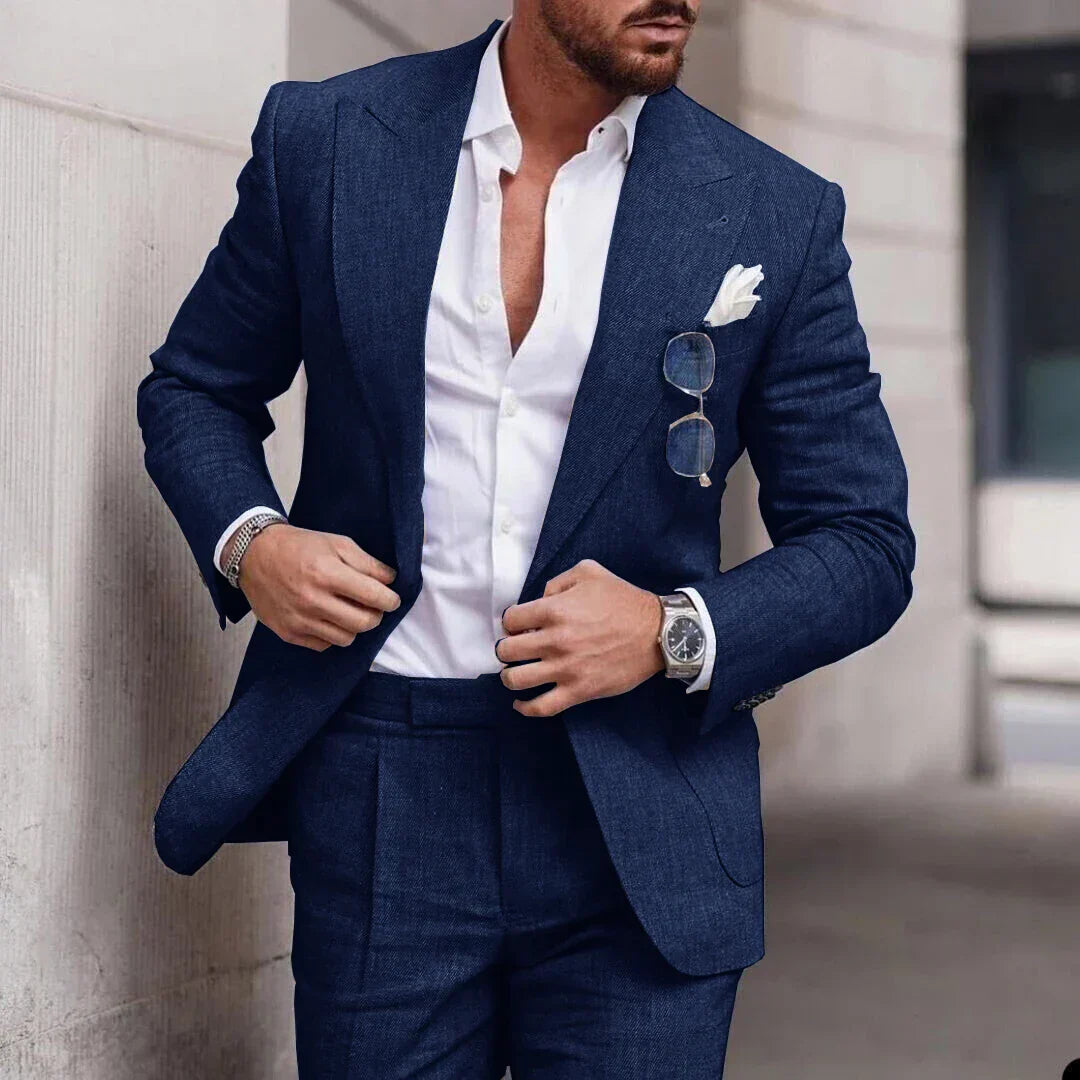 Levoire | Ensemble De Veste De Costume Simple Et De Pantalons Pour Hommes Bleu