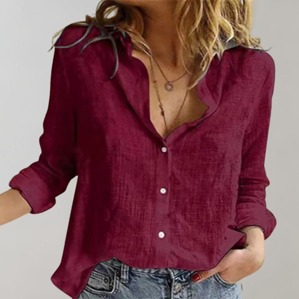 Levoire | Coupe Décontractée Manches Longues Chemise Boutonnée Vêtements Pour Dames Bordeaux