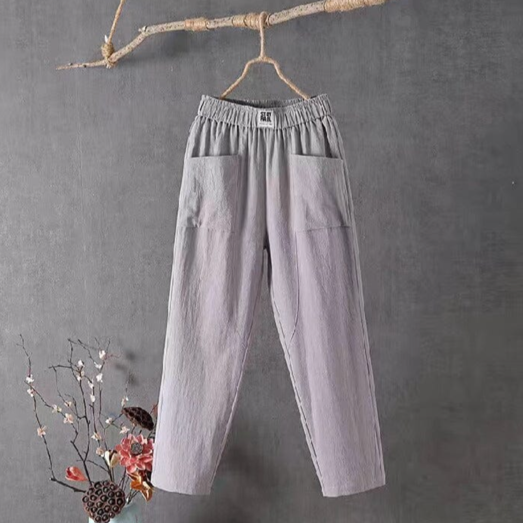 Levoire | Pantalon Coton Taille Élastique Pantalon D'Été Vêtements Pour Femmes Gris