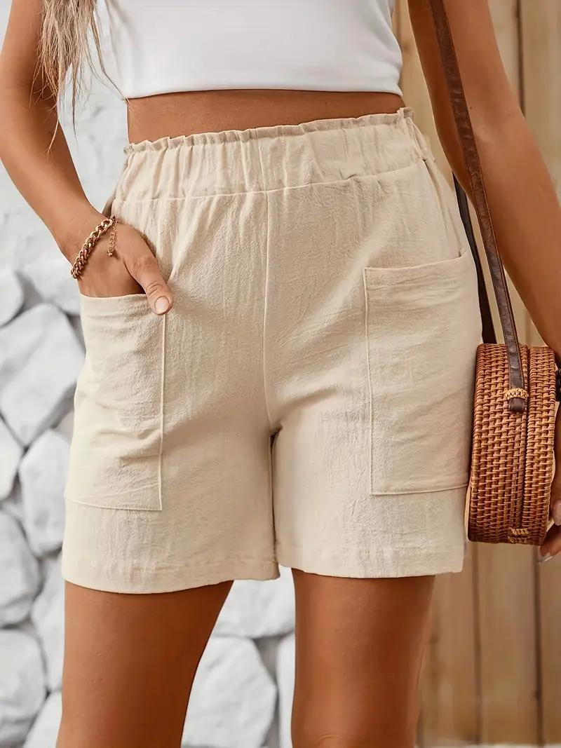 Levoire | Short Pants Elastic Waist High Waist Women'S Short Pants Cotton Short Pants Abricot