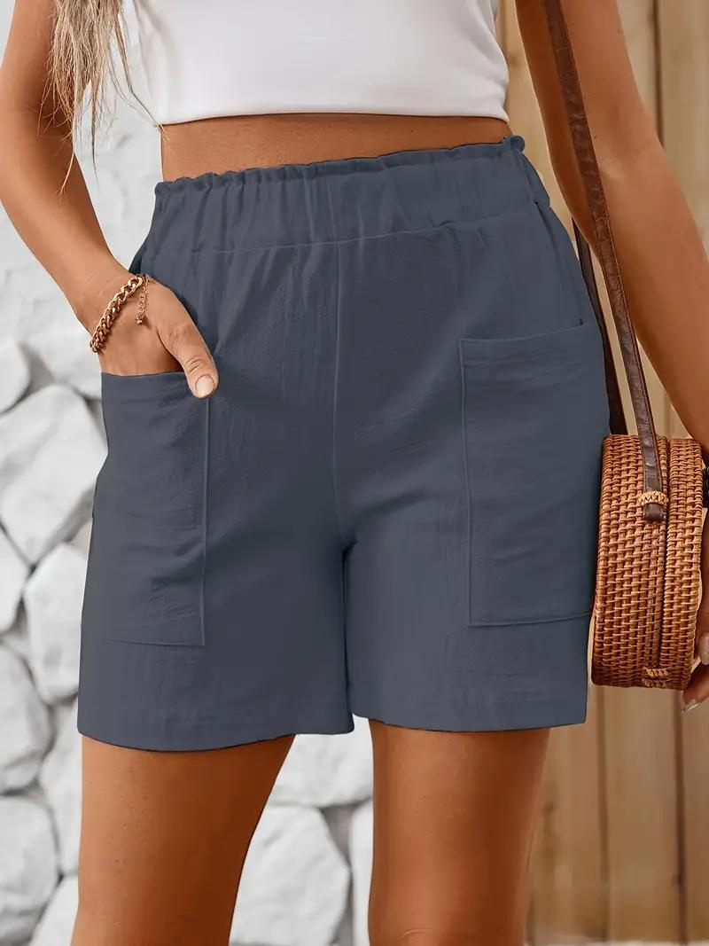 Levoire | Short Pants Elastic Waist High Waist Women'S Short Pants Cotton Short Pants Gris ardoise