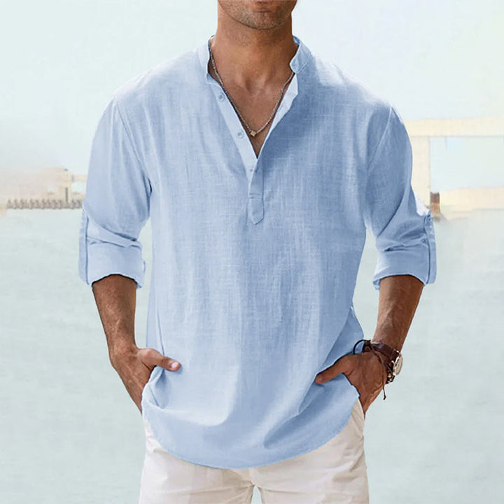 Levoire | Demi Manches Demi Boutons Chemise D'Été Vêtements Pour Hommes Bleu clair