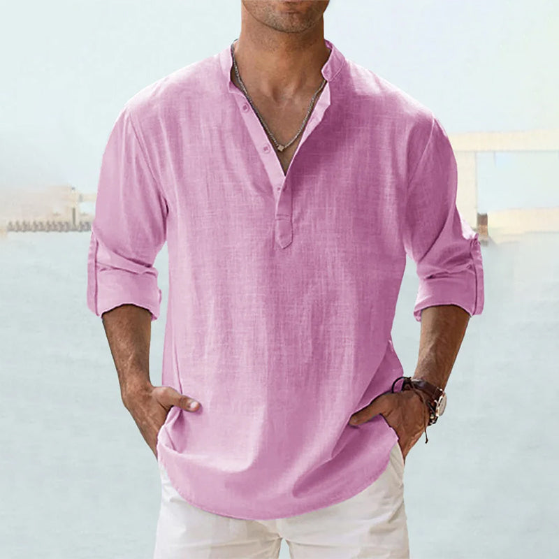 Levoire | Demi Manches Demi Boutons Chemise D'Été Vêtements Pour Hommes Rosa