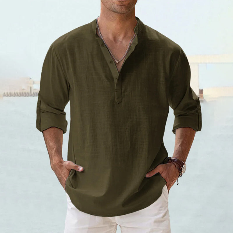 Levoire | Demi Manches Demi Boutons Chemise D'Été Vêtements Pour Hommes Vert olive