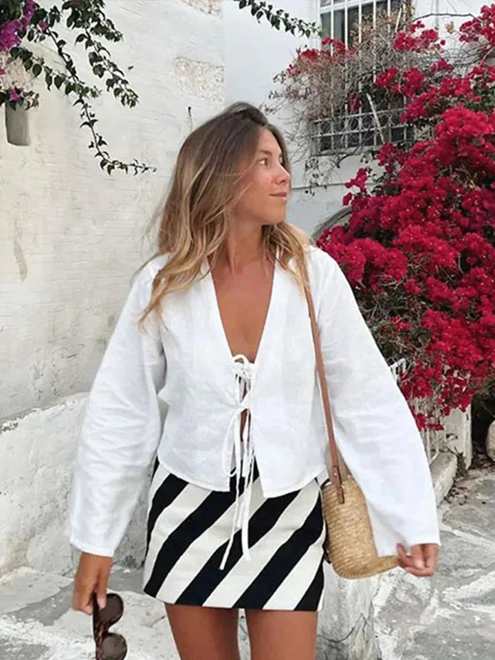Levoire | Coton Bretelles Avant Blouse Top Avec Manches Longues