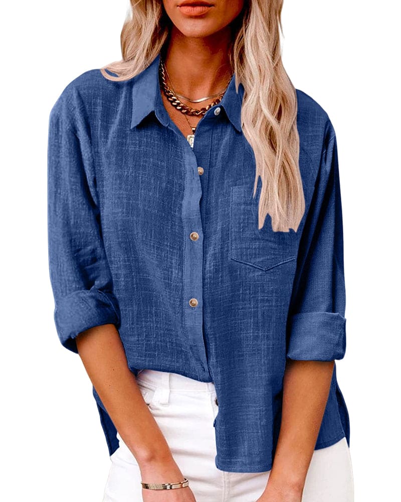Levoire | Blouse À Boutons Pour Femmes En Coupe Oversize Avec Manches Longues Bleu