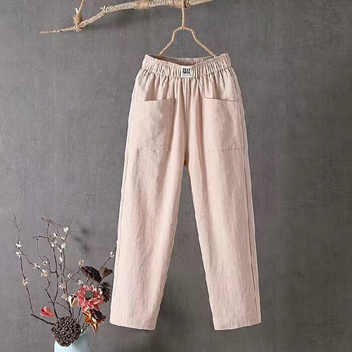Levoire | Pantalon Femmes Avec Taille Élastique, Longueur Cheville Et Coupe Détendue En Coton Khaki
