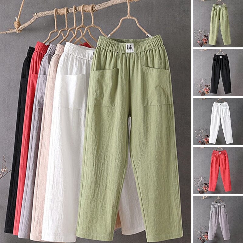 Levoire | Pantalon Femmes Avec Taille Élastique, Longueur Cheville Et Coupe Détendue En Coton