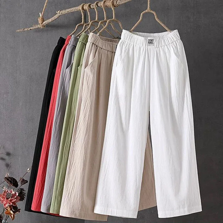 Levoire | Pantalon Femmes Avec Taille Élastique, Longueur Cheville Et Coupe Détendue En Coton