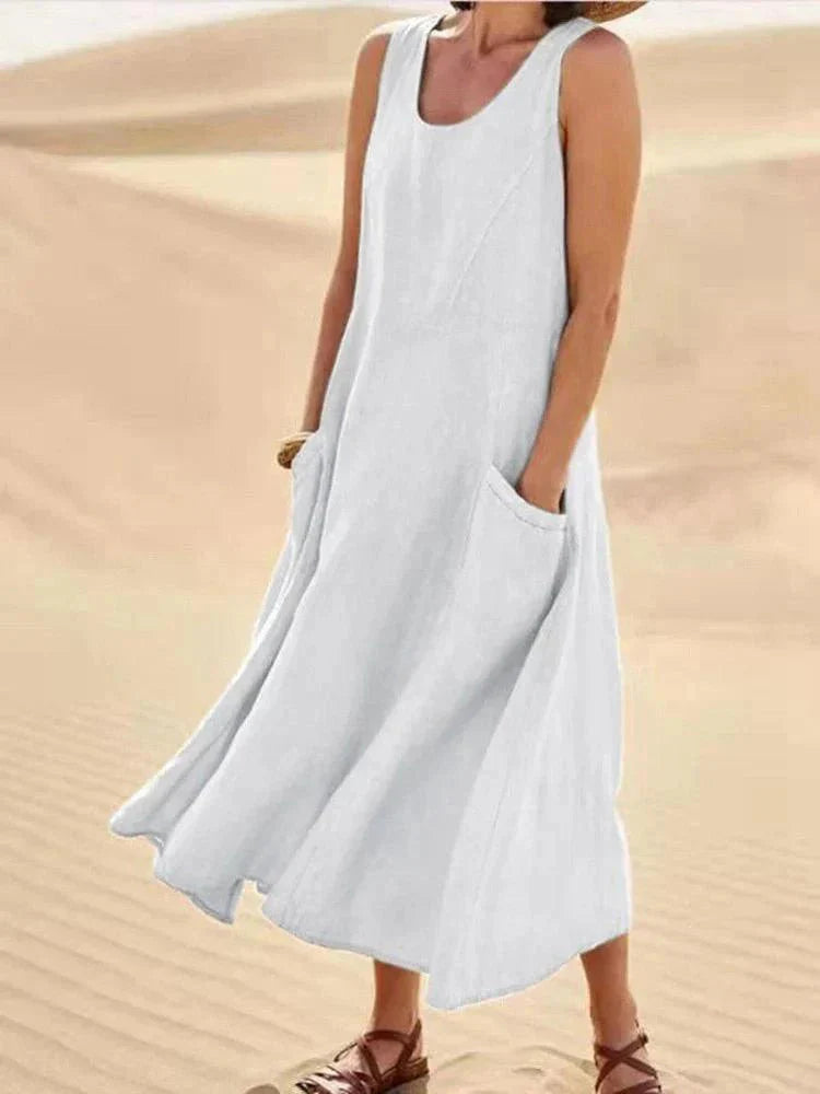 Levoire | Robe Détente Sans Manches Robe D'Été Robes Longues Beige Blanc